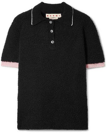 Wool-blend Bouclé Polo Shirt - Black