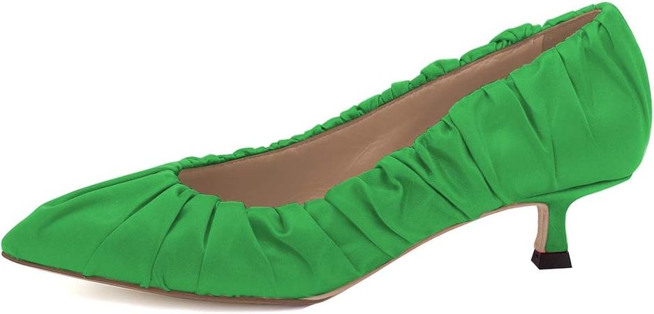 Amazon.com | FSJ Women Comfort Kitten Heel Pumps Slip On Pointed Toe Classic Low Heels Ballet Evening Prom Dress Party Shoes Size 9 Green | Pumps