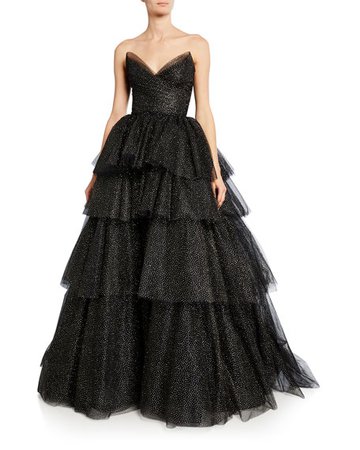 Monique Lhuillier Glittered Tulle Strapless Gown