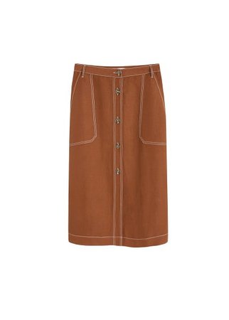 MANGO Contrast seam linen-blend skirt