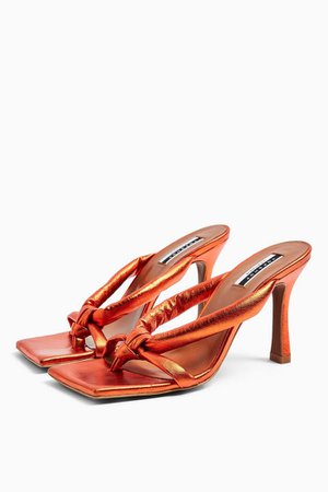 NEO Leather Knot Mules in Orange | Topshop