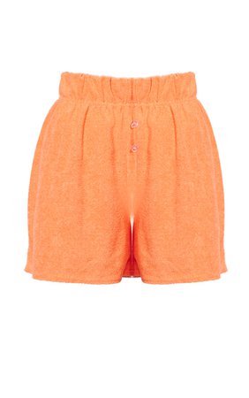 Orange Towelling Button Up Floaty Shorts | PrettyLittleThing USA