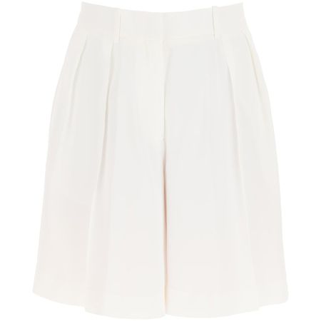 Khaite ‘Isabelle’ High Rise Pleated Shorts In White - Meghan Markle's Shorts - Meghan's Fashion