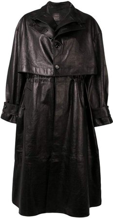 single-breasted leather trench coat