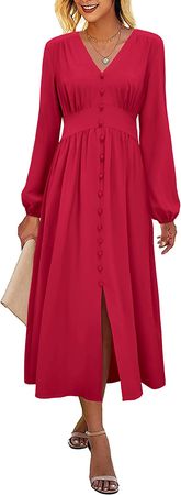 Amazon.com: Newshows Women's Long Sleeve Maxi Dress Wedding Guest Formal Button Down Slit V Neck Casual Fall Winter Midi Dresses : Clothing, Shoes & Jewelry