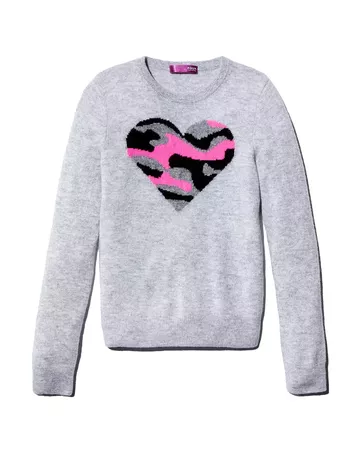 AQUA Girls' Cashmere Camo-Heart Sweater, Big Kid - 100% Exclusive | Bloomingdale's