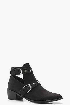 Natalia Cut Work Buckle Ankle Boots