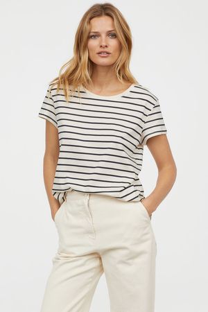 Cotton T-shirt - Natural white/striped - Ladies | H&M US