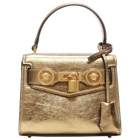 VERSACE SS18 Diana Icon metallic gold calf leather Medusa mini kelly bag