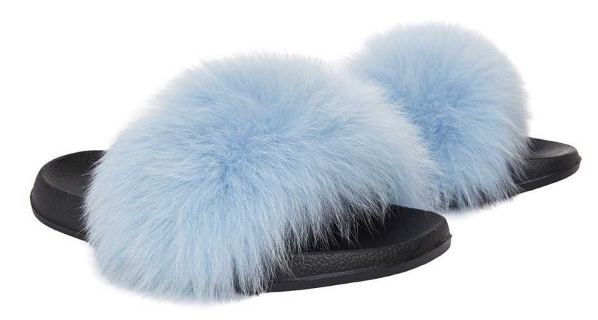 baby blue fur sliders