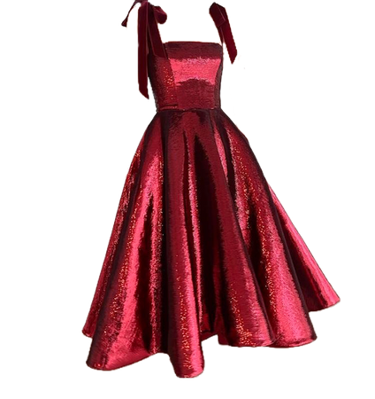 Sequinned Red Carmine Tea-Length Dress | Teuta Moshi