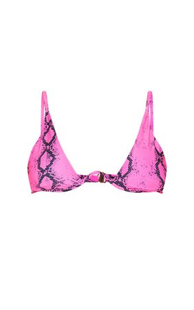 Pink Snake Underwire Plunge Bikini Top | PrettyLittleThing USA