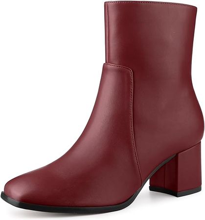 Amazon.com | Allegra K Women's Square Toe Side Zip Block Heel Burgundy Ankle Boots 9 M US | Ankle & Bootie