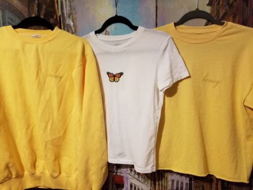 3 NEW Brandy Melville tops honey sweatshirt Aleena John Galt Jamie Butterfly | eBay