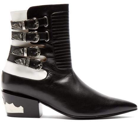 Buckled Leather Ankle Boots - Womens - Black White