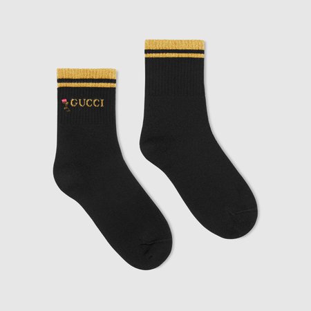 Black Knit Socks With Gucci And Flower | GUCCI® PT
