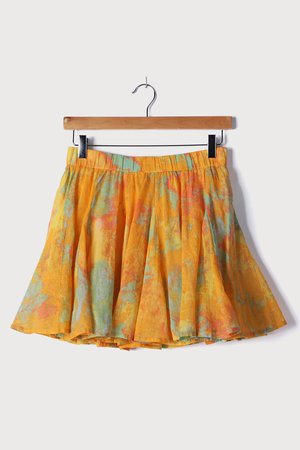 Free People Sway My Way - Orange Print Skirt - Pleated Mini Skirt - Lulus