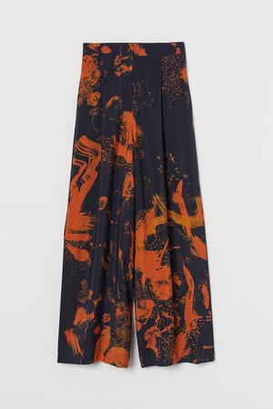 Wide side-slit trousers - Dark blue/Orange - Ladies | H&M GB