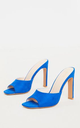 Blue Flat Heel Peep Toe Mule Heel | Shoes | PrettyLittleThing