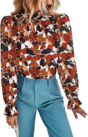 ONUIFIKE Blouses for Women Dressy Casual, Allover Floral Print Flounce Sleeve Blouse, Womens Tops Shirts at Amazon Women’s Clothing store