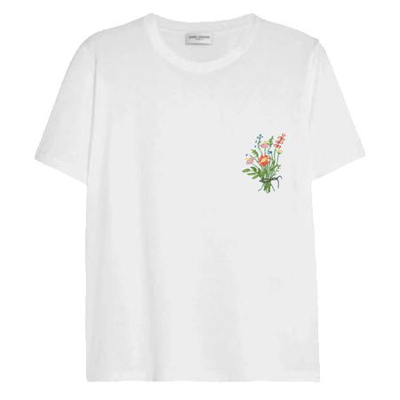 White T-shirt with flowers.