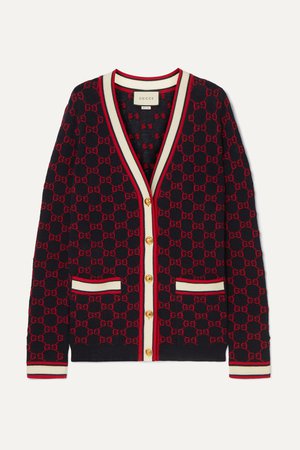 Navy Wool-jacquard cardigan | Gucci | NET-A-PORTER