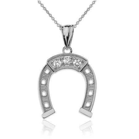 Sterling Silver Lucky Horseshoe CZ Pendant Necklace