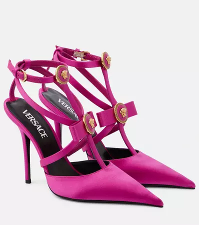 Gianni Bow Detail Satin Pumps in Pink - Versace | Mytheresa