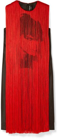 Fringed Silk-taffeta Mini Dress - Red