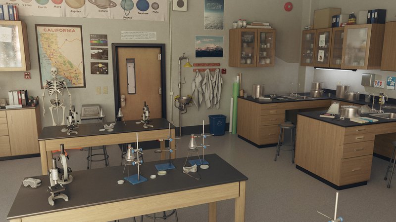 High school Science Lab Classroom - 90's themed (Day/Night Lighting) by Dekogon Studios in Environments - UE4 Marketplace