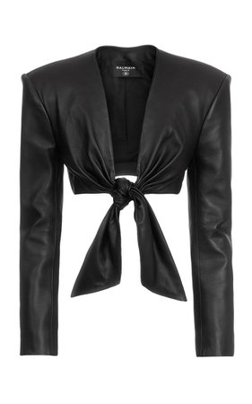 Tie-Front Cropped Leather Jacket By Balmain | Moda Operandi
