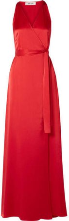 Silk-satin Wrap Maxi Dress - Red