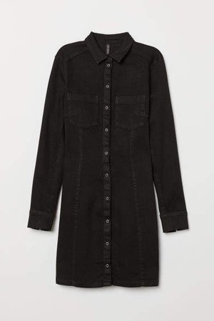 Fitted Shirt Dress - Black