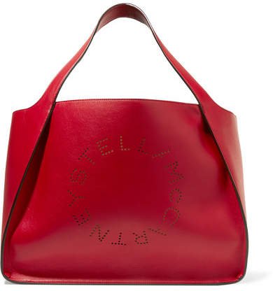 Perforated Faux Leather Tote - Red