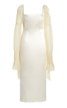 Danielle Frankel, Ruby Tulle-Sleeve Wool-Silk Midi Dress