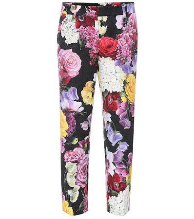 Floral cotton-blend cigarette pants