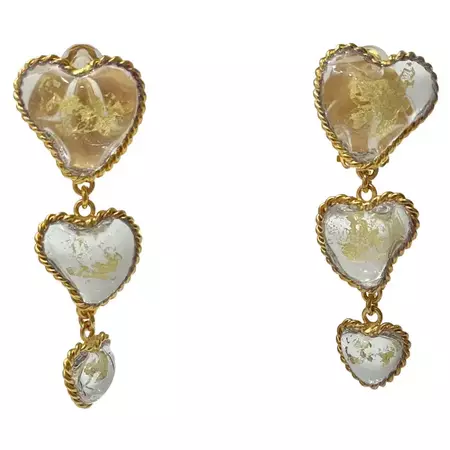 Pate de Verre 3 Hearts Earrings For Sale at 1stDibs