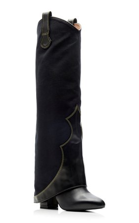 Blake Leather-Paneled Canvas Knee Boots by Tabitha Simmons x Johanna Ortiz | Moda Operandi