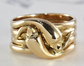 Antique Snake Ring 14k Yellow Gold & Diamond Triple Headed | Etsy