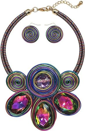 Amazon.com: JHWZAIY Chunky African Statement Necklace For Women Tribal Fashion Costume Jewelry Earring Sets Unique Colorful Big Rhinestone Crystal Pendent Collar Choker Bib Handmade (01): Clothing, Shoes & Jewelry