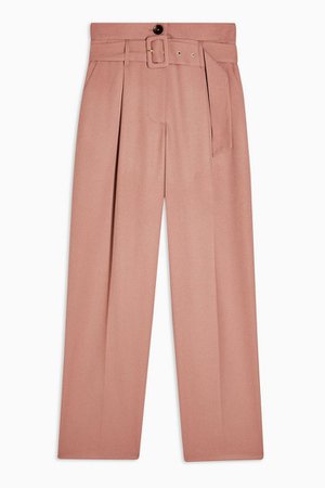 Rose Pink High Waist Belted Peg Trousers | Topshop