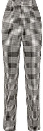 Emanuelle Prince Of Wales Checked Silk-blend Straight-leg Pants - Black