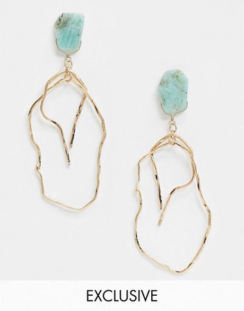 South Beach Exclusive irregular hoop earing in gold with green stones | ASOS
