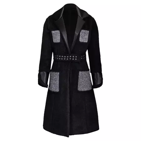 Pre-Fall 2014 Céline by Phoebe Philo Black Shearling Coat with Gray Accents For Sale at 1stDibs