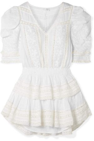 Marissa Tiered Crochet-trimmed Broderie Anglaise Cotton-voile Mini Dress - White