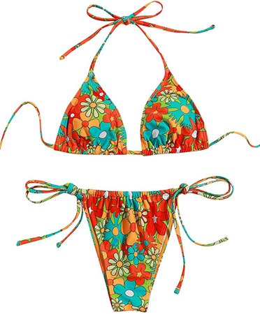 Amazon.com: SOLY HUX Women's Floral Print Halter Triangle Tie Side Bikini Set Two Piece Swimsuits : Clothing, Shoes & Jewelry