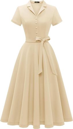 Wedtrend Champagne Dress for Women, 50's Style Cocktail Dress Vintage A-line Bridesmaid Dresses, Ladies Audrey Hepburn Style Casual Dresses 50s Pinup Dresses Themed Party Dress WTP30001ChampagneS at Amazon Women’s Clothing store