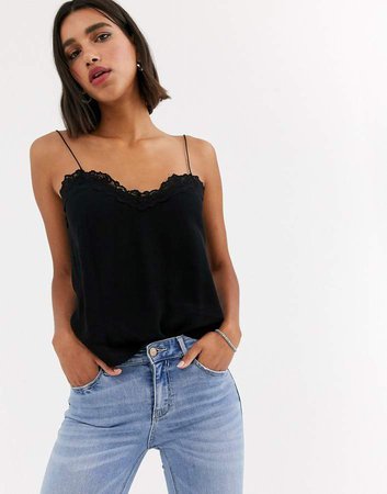 lace detail cami in black
