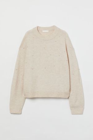Beaded Sweater - Light beige - Ladies | H&M US