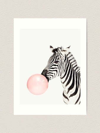 "Zebra print, Bubble gum, Nursery art, Zebra wall art, Animal, Kids room, Modern art, Wall decor" Art Print by juliaemelian | Redbubble